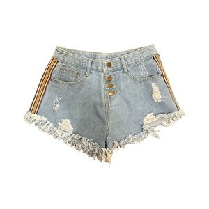 Denim Shorts W/ Orange Stripe Ribbon